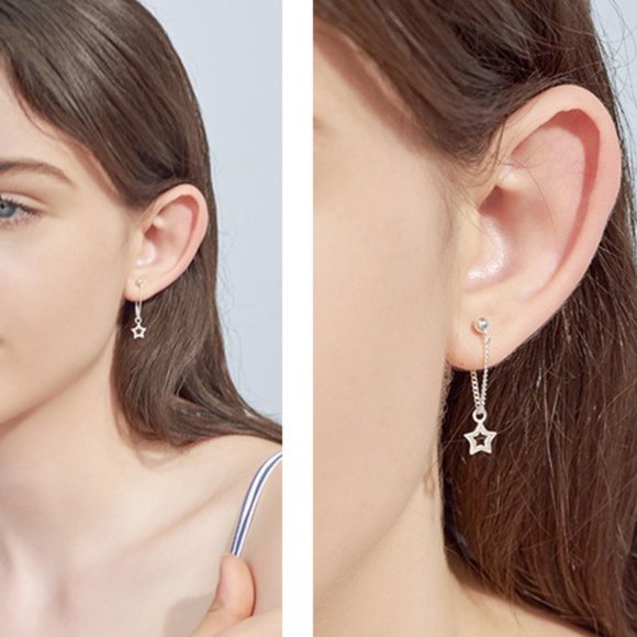 💙Star Chain Earrings Asymmetric Design - Picture 10 of 12